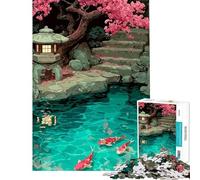 Adults 1000 Piece Jigsaw Puzzle Japanese Garden with Koi And Lantern Help The Brain Exercise Family Activities Educational Games Suitable for Ages 14 And Up (38x26cm)