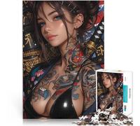 Adults 1000 Piece Jigsaw Puzzle Japanese Tattooed Woman with Katana Denkspiel Tolle Geschenke und Spielzeuge52x38cm