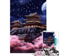 Adults 1000 Piece Jigsaw Puzzle Japanese Temple Moonlight Jigsaws for Adults Fun Games Analysis And Logic Parent-child Interaction (Size 50x75cm)