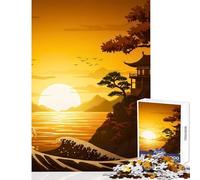 Adults 1000 Piece Jigsaw Puzzle Japanese Temple Sunset Ocean Waves Jigsaw Puzzles for Adults Birthday Present Educational Challenge Family Fun & Game Night (38x26cm)