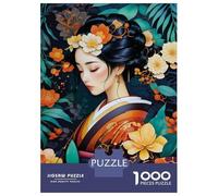 Adults 1000 Piece Jigsaw Puzzle Japanese Woman in Floral Kimono Jigsaw Puzzle Brain Teaser Game Presents for Women Difficult And Challenge 70x50cm/1000pcs