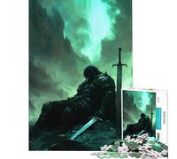 Adults 1000 Piece Jigsaw Puzzle Knight Under Auroras Practical Game Addictive Toys to Cultivate Patience Gifts Birthday Stress Reliever (Size 38x26cm)
