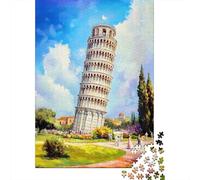 Adults 1000 Piece Jigsaw Puzzle Leaning Tower of Pisa Painting-4 Jigsaws for Adults Fun Games Wall Decoration Unique Gifts for Birthday And Christmas 70x50cm/1000pcs