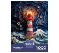 Adults 1000 Piece Jigsaw Puzzle Lighthouse in The Storm Jigsaws for Adults Relaxing Games Stress Reliever Parent-child Interaction 70x50cm/1000pcs