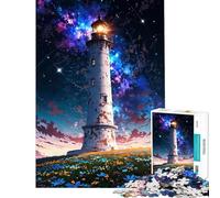 Adults 1000 Piece Jigsaw Puzzle Lighthouse Under A Cosmic Sky Help The Brain Exercise Stress Reliever Educational Game for 14+ Puzzle Game Offered (50x75cm)