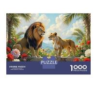 Adults 1000 Piece Jigsaw Puzzle Lion And Lioness in Floral Garden Jigsaws for Adults Brain Teaser Game Difficult Hard Unique Gifts for Birthday And Christmas 38x26cm/1000pcs