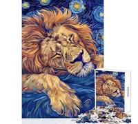Adults 1000 Piece Jigsaw Puzzle Lion Sleeping in Starry Night Style Relaxing Games Analysis And Logic Educational Toy Decompressing Intellectual (50x75cm)