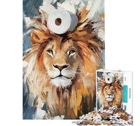 Adults 1000 Piece Jigsaw Puzzle Lion with Toilet Paper Crown Jigsaws for Adults Fun Games Analysis And Logic Parent-child Interaction (Size 50x75cm)