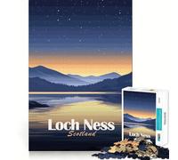 Adults 1000 Piece Jigsaw Puzzle Loch Ness, Scotland at Night Premium Cut Play Brain Teasing Play Idle Fun Time Xmas Art Display (38x26cm)