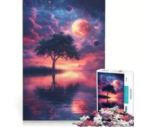 Adults 1000 Piece Jigsaw Puzzle Lonely Tree Under Cosmic Sky DIY Toys Hand Speed Race with Fully Interlocking Randomly Shaped Pieces 50x75cm