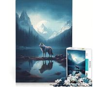 Adults 1000 Piece Jigsaw Puzzle Lonely Wolf in A Lake DIY Toys Hand Speed Race with Fully Interlocking Randomly Shaped Pieces 38x26cm
