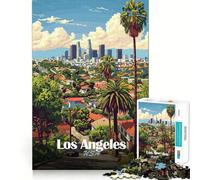 Adults 1000 Piece Jigsaw Puzzle Los Angeles Cityscape Illustration Premium Cut Play Brain Teasing Play Idle Fun Time Xmas Art Display (38x26cm)