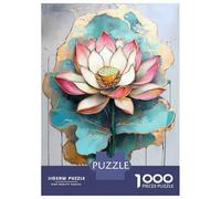 Adults 1000 Piece Jigsaw Puzzle Lotus Flower Painting Golden Green Jigsaws for Adults Fun Games Wall Decoration Unique Gifts for Birthday And Christmas 70x50cm/1000pcs