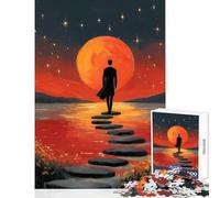 Adults 1000 Piece Jigsaw Puzzle Man Walking on Stepping Stones to Moon Educational Toy Funny Gift Educational Games Improving Love between Couples Size 38x52cm