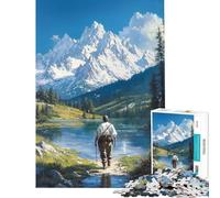 Adults 1000 Piece Jigsaw Puzzle Man Walking Towards Mountain Difficult And Challenge Family Activities Practical Game for Age 14+ Game (38x52cm)