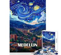 Adults 1000 Piece Jigsaw Puzzle Medellin Colombia Starry Night Art Relaxing Games Analysis And Logic Educational Toy Decompressing Intellectual (38x26cm)