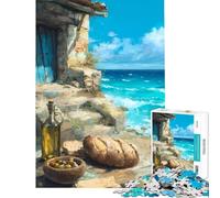 Adults 1000 Piece Jigsaw Puzzle Mediterranean Feast by The Sea Help The Brain Exercise Stress Reliever Educational Game for 14+ Puzzle Game Offered (38x52cm)
