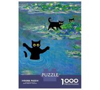 Adults 1000 Piece Jigsaw Puzzle Monet Cat Waterlilies Jigsaws for Adults Anti-Stress Toys Pattern Assembly for Is Ideal As A Gift 38x26cm/1000pcs
