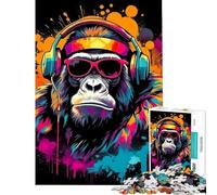 Adults 1000 Piece Jigsaw Puzzle Monkey Dj Music Help The Brain Exercise Stress Reliever Educational Game for 14+ Puzzle Game Offered (38x52cm)