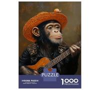 Adults 1000 Piece Jigsaw Puzzle Monkey Musician with Guitar Jigsaw for Adults Brain Teaser Game Staycation Kill Time Parent-child Interaction 52x38cm/1000pcs