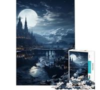 Adults 1000 Piece Jigsaw Puzzle Moonlit Gothic Village Toy Intellectual Game Impossible Game Learning Educational Secret Santa Gifts (Size 38x26cm)