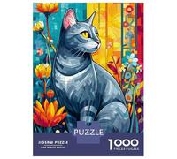 Adults 1000 Piece Jigsaw Puzzle Mosaic Cat in Floral Garden Puzzles for Adults Brain Teaser Game Perfect Decoration Birthday And Unique Gifts 38x26cm/1000pcs