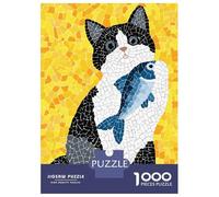 Adults 1000 Piece Jigsaw Puzzle Mosaic Cat with Fish Jigsaws for Adults Anti-Stress Toys Pattern Assembly for Is Ideal As A Gift 52x38cm/1000pcs