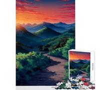 Adults 1000 Piece Jigsaw Puzzle Mountain Path at Sunset Puzzles for Teenagers Hand Speed Race Difficult And Challenge Learning Educational Toys (38x52cm)