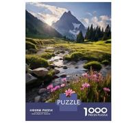 Adults 1000 Piece Jigsaw Puzzle Mountain Valley with Pink Flowers Puzzle for Adults Relax Games But Fun And Humorous Difficult And Challenge 38x26cm/1000pcs