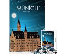 Adults 1000 Piece Jigsaw Puzzle Munich Travel Poster Jigsaws for Adults Puzzle Difficult Hard Wishlist with Santa Claus Birthday Present,Travel Gifts, (38x52cm)