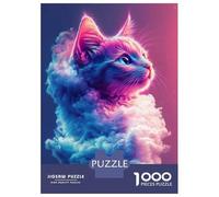Adults 1000 Piece Jigsaw Puzzle Neon Cat in Clouds Puzzles for Adults Brain Teaser Game Perfect Decoration Birthday And Unique Gifts 70x50cm/1000pcs