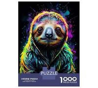 Adults 1000 Piece Jigsaw Puzzle Neon Sloth Art Jigsaws for Adults Fun Games Wall Decoration Unique Gifts for Birthday And Christmas 38x26cm/1000pcs