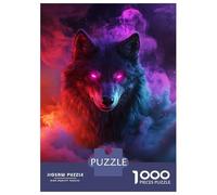 Adults 1000 Piece Jigsaw Puzzle Neon Wolf in Clouds Jigsaws for Adults Relaxing Games Stress Reliever Parent-child Interaction 70x50cm/1000pcs