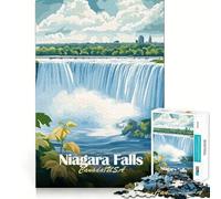 Adults 1000 Piece Jigsaw Puzzle Niagara Falls Canada USA Illustration Premium Cut Play Brain Teasing Play Idle Fun Time Xmas Art Display (38x52cm)