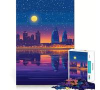 Adults 1000 Piece Jigsaw Puzzle Night Cityscape Reflection Premium Cut Play Brain Teasing Play Idle Fun Time Xmas Art Display (38x52cm)