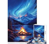 Adults 1000 Piece Jigsaw Puzzle Nightfire Under The Northern Lights Educational Toy Funny Gift Educational Games Improving Love between Couples Size 38x26cm