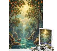 Adults 1000 Piece Jigsaw Puzzle Orange Grove Waterfall Landscape Relaxing Games Analysis And Logic Educational Toy Decompressing Intellectual (50x75cm)