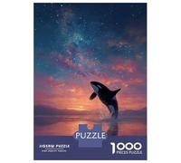 Adults 1000 Piece Jigsaw Puzzle Orca Breaching at Sunset Under Stars Jigsaw Puzzle Brain Teaser Game Presents for Women Difficult And Challenge 70x50cm/1000pcs
