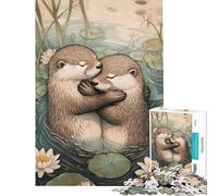 Adults 1000 Piece Jigsaw Puzzle Otters Embrace in Serenity Puzzle For Teenagers Precision Cutting Train Your Brain And Hands Learning Educational Toys (Size 38x26cm)