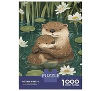 Adults 1000 Piece Jigsaw Puzzle Otters in Water with Flowers Jigsaws for Adults Relaxing Games Stress Reliever Parent-child Interaction 70x50cm/1000pcs