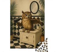 Adults 1000 Piece Jigsaw Puzzle Owl Bathroom Decor Ideas Jigsaws for Adults Fun Games Wall Decoration Unique Gifts for Birthday And Christmas 70x50cm/1000pcs