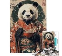 Adults 1000 Piece Jigsaw Puzzle Panda in Kimono Eating Ramen Puzzle For Teenagers Precision Cutting Train Your Brain And Hands Learning Educational Toys (Size 38x52cm)