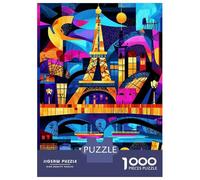 Adults 1000 Piece Jigsaw Puzzle Paris Colorful Nights - Geometric Eiffel Tower Art Jigsaws for Adults Fun Games Wall Decoration Unique Gifts for Birthday And Christmas 52x38cm/1000pcs