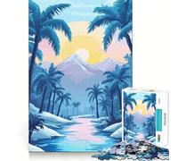 Adults 1000 Piece Jigsaw Puzzle Pastel Blue Calm Desert Oasis Minimalist Art Premium Cut Play Brain Teasing Play Idle Fun Time Xmas Art Display (38x52cm)