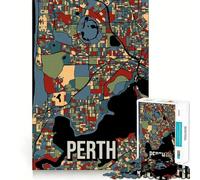 Adults 1000 Piece Jigsaw Puzzle Perth Australia Vintage Retro City Map Art Smooth Cut Art Smart Brain Activity Leisure Time Fun Xmas Decor Gift (38x26cm)