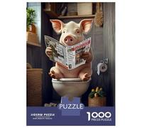 Adults 1000 Piece Jigsaw Puzzle Pig Reading Newspaper on Toilet Jigsaws for Adults Brain Teaser Game But Fun And Humorous Difficult And Challenge 52x38cm/1000pcs