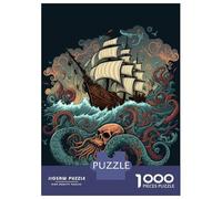 Adults 1000 Piece Jigsaw Puzzle Pirate Ship Octopus Puzzles for Adults Fun Games Perfect Decoration Parent-child Interaction 52x38cm/1000pcs