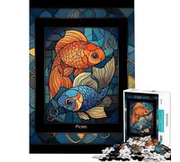 Adults 1000 Piece Jigsaw Puzzle Pisces Zodiac Sign Stained Glass Art Help The Brain Exercise Stress Reliever Educational Game for 14+ Puzzle Game Offered (50x75cm)