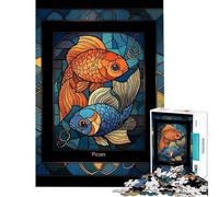 Adults 1000 Piece Jigsaw Puzzle Pisces Zodiac Sign Stained Glass Art Help The Brain Exercise Stress Reliever Educational Game for 14+ Puzzle Game Offered (38x26cm)