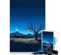 Adults 1000 Piece Jigsaw Puzzle Pixel Art Night Landscape with Abandoned House Premium Cut Play Brain Teasing Play Idle Fun Time Xmas Art Display (38x52cm)
